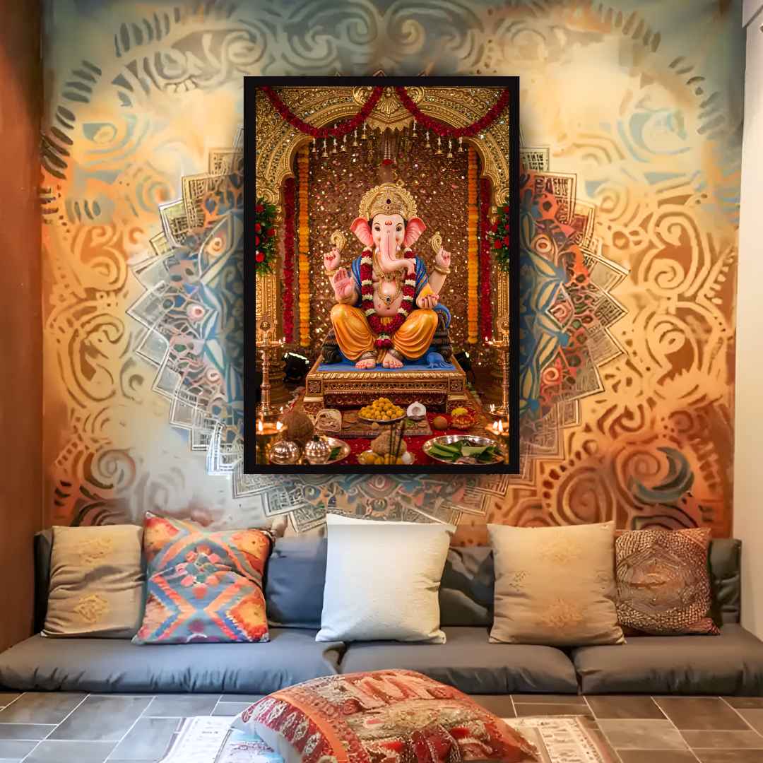 Ganesha Idol in Mandir Photo Print