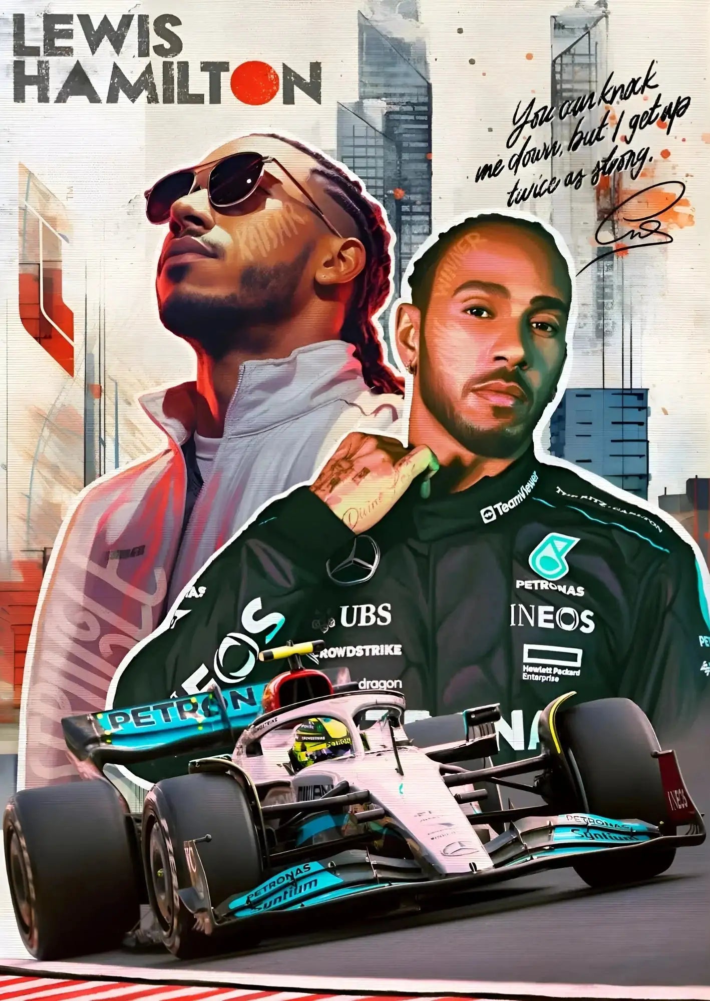 Lewis Hamilton Legacy F1 Pop Art Poster with Quote