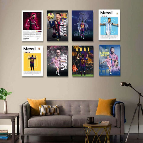Lionel Messi Football Legend Art Poster Set - 8 Iconic Unframed Prints
