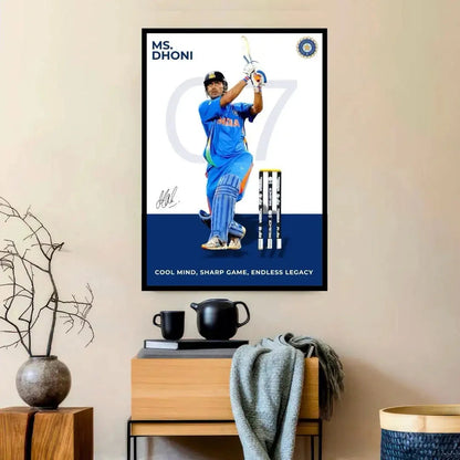MS Dhoni Power Shot Poster - India's Legendary Finisher Wall Art