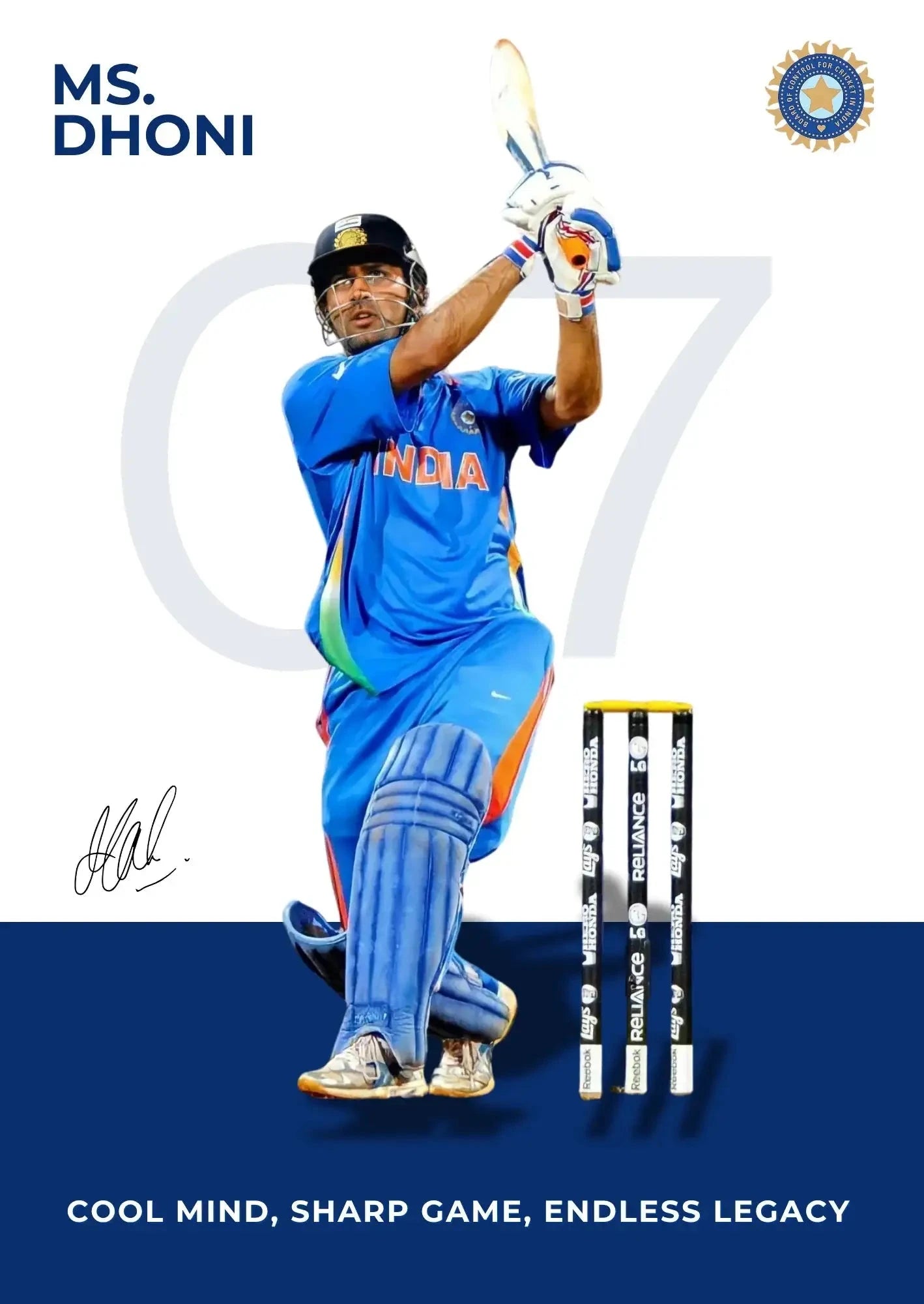 MS Dhoni Power Shot Poster - India's Legendary Finisher Wall Art