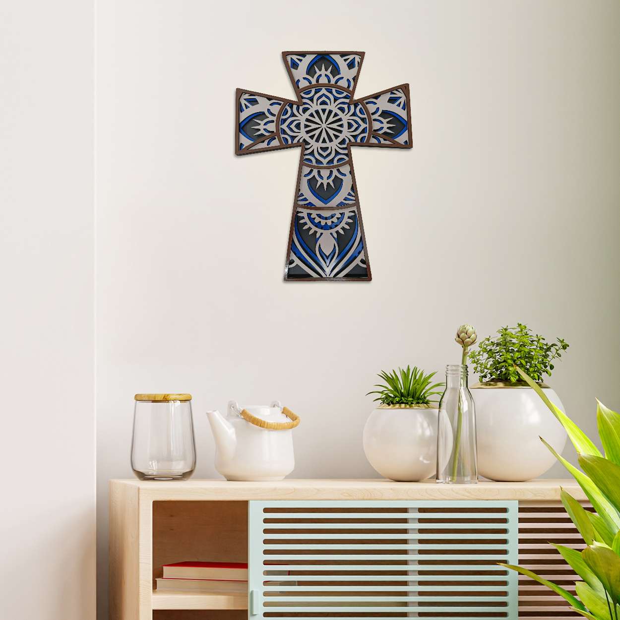 Multi Layered Mandala Cross Wall Art