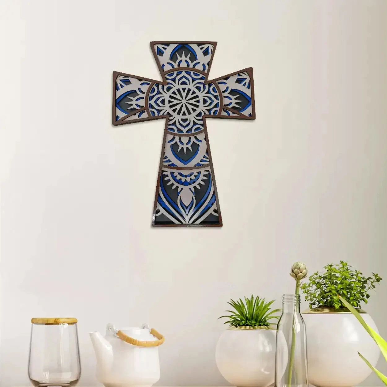 Multi Layered Mandala Cross Wall Art