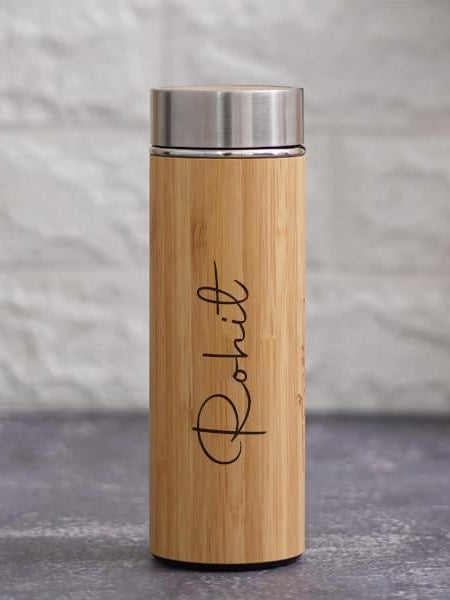 Personalized Bamboo Vacuum Flask with Strainer