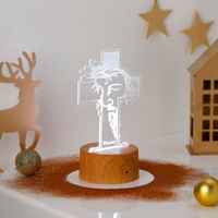 Personalized Divine Cross LED Lamp with Brown Base - Custom Christmas Jesus Light
