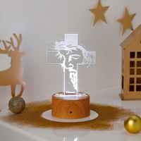 Personalized Divine Cross LED Lamp with Brown Base - Custom Christmas Jesus Light
