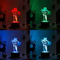 Personalized Divine Cross LED Lamp with Brown Base - Custom Christmas Jesus Light