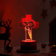 Personalized Divine Cross LED Lamp with Brown Base - Custom Christmas Jesus Light