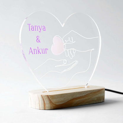 Personalised Heart-Shaped LED Lamp with Custom Names - Engraved Acrylic Night Light