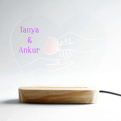 Personalised Heart-Shaped LED Lamp with Custom Names - Engraved Acrylic Night Light