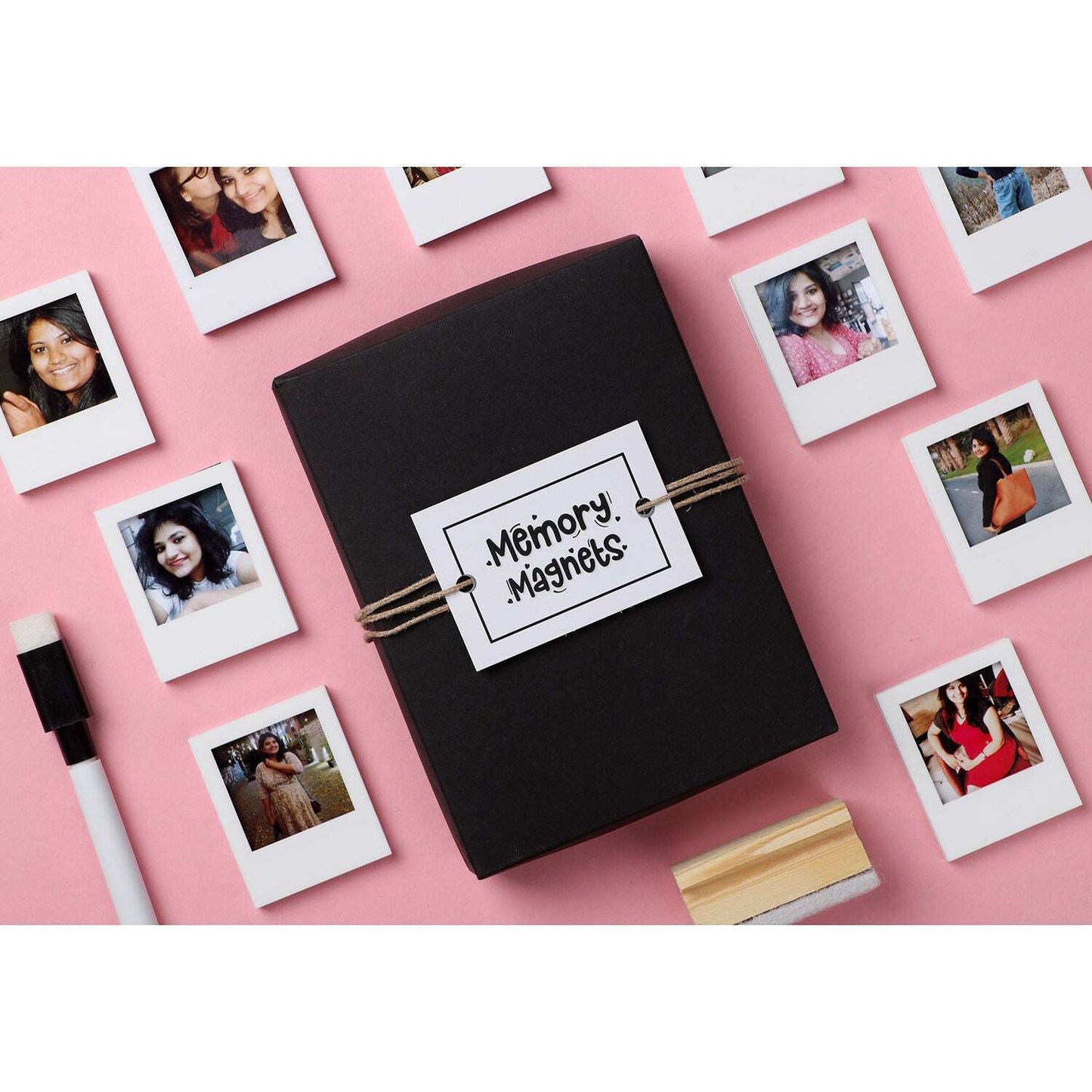 Personalized Photo Fridge Magnets Set with Marker & Duster for Gifting