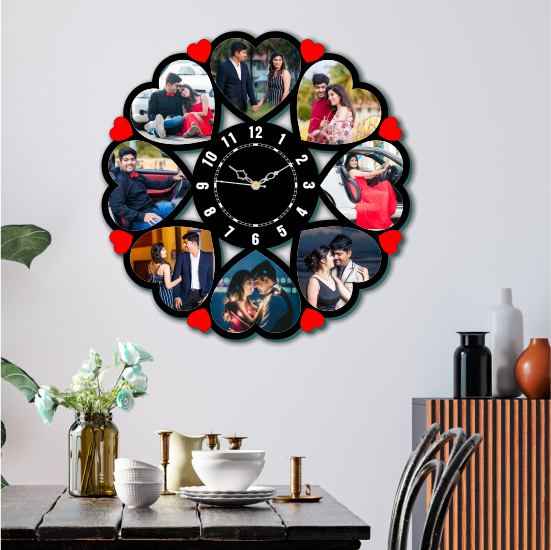 Personalized Photo Heart Wall Clock with 8 Frames