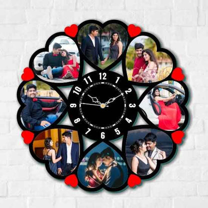 Personalized Photo Heart Wall Clock with 8 Frames