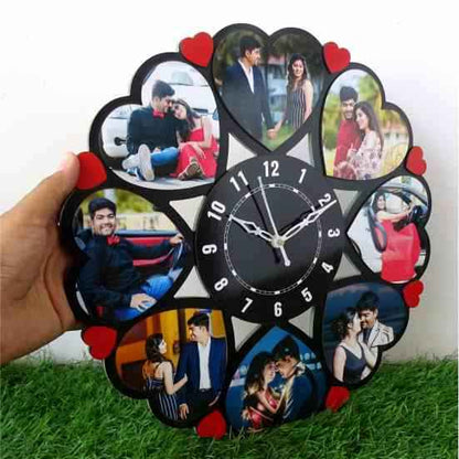 Personalized Photo Heart Wall Clock with 8 Frames