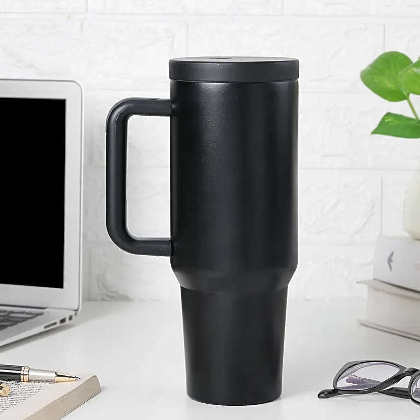 Personalized Stanley Style Black Stainless Steel Insulated Tumbler with Handle