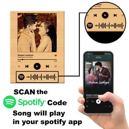 Personalized Wooden Engraved Spotify Picture Frame For Anniversary, Birthday, Valentine’s Day for Couple or Friends
