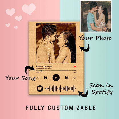 Personalized Wooden Engraved Spotify Picture Frame For Anniversary, Birthday, Valentine’s Day for Couple or Friends