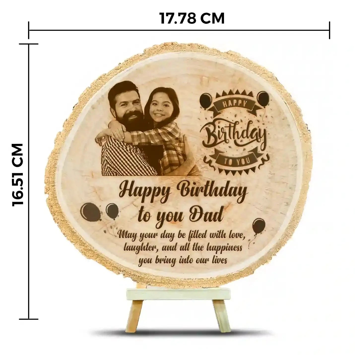 Personalized Wooden Engraved Photo Frame for Dad's Birthday - Custom Himalayan Wood Slice
