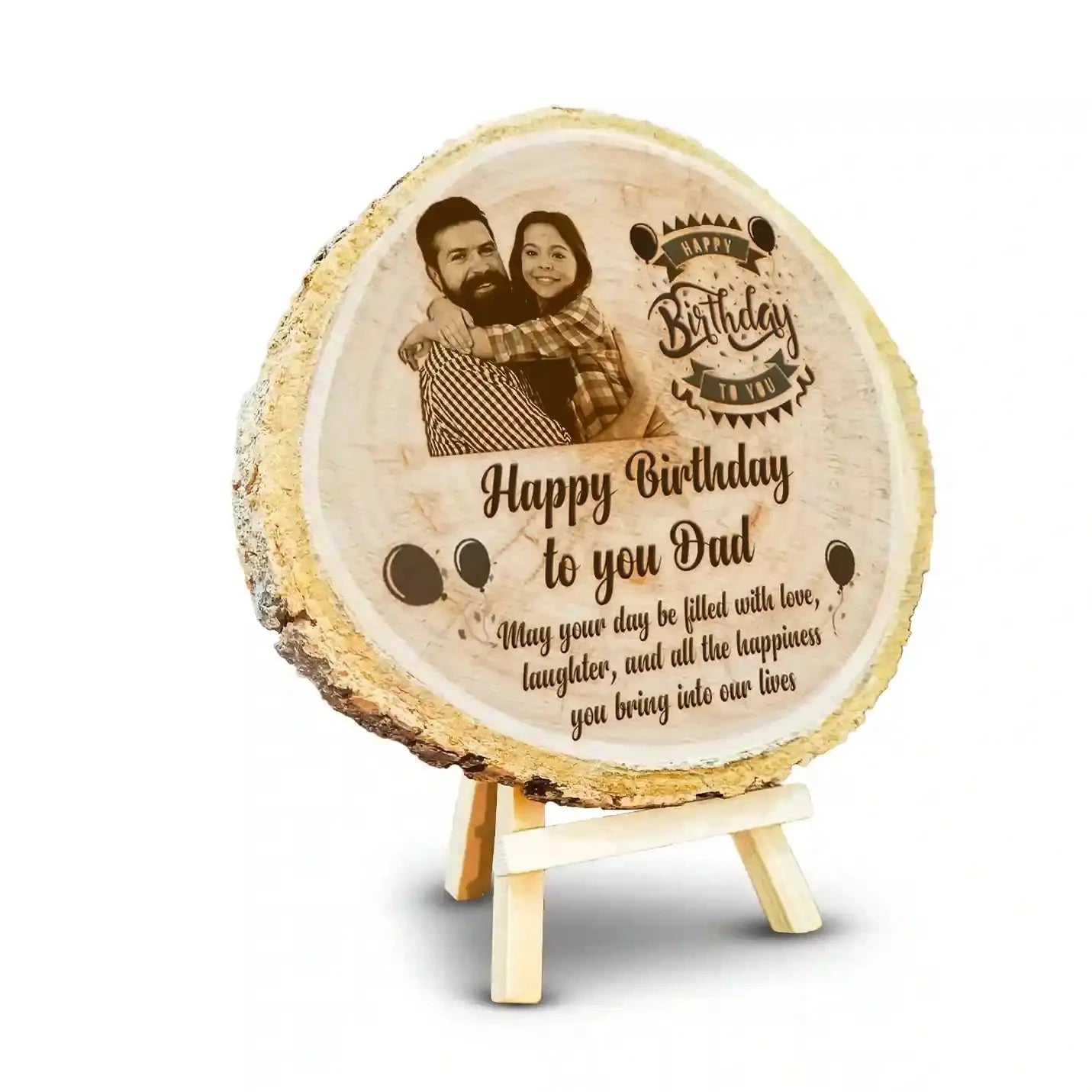Personalized Wooden Engraved Photo Frame for Dad's Birthday - Custom Himalayan Wood Slice