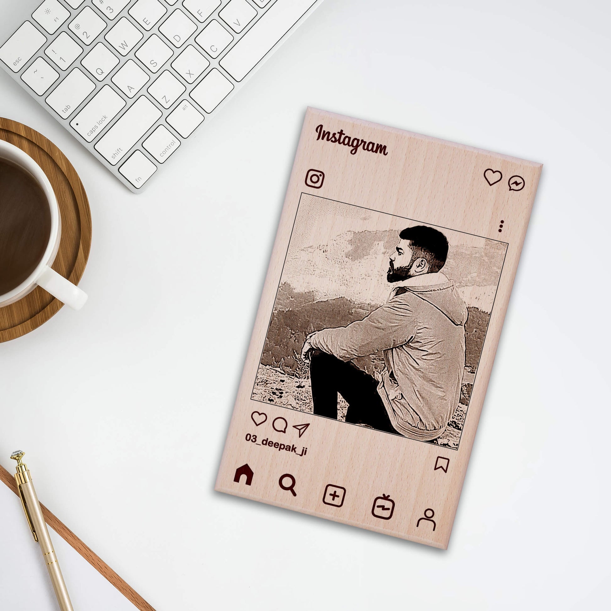 Personalized Engraved Instagram Style Wooden Photo Frame