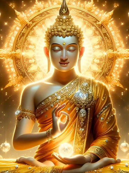 Radiant Golden Buddha Meditation Art