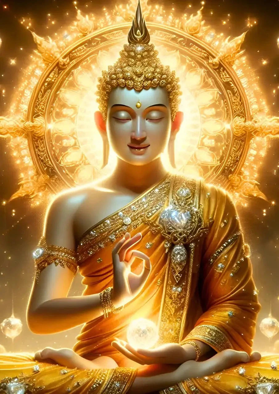 Radiant Golden Buddha Meditation Art