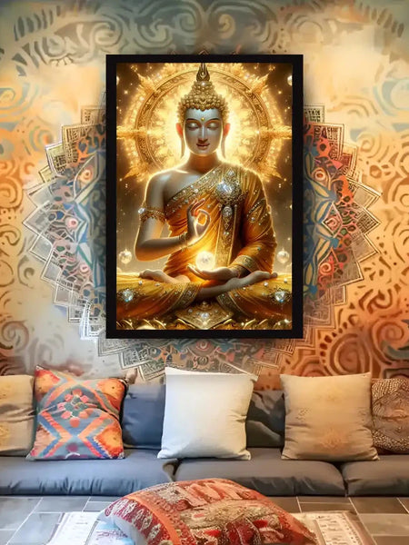 Radiant Golden Buddha Meditation Art