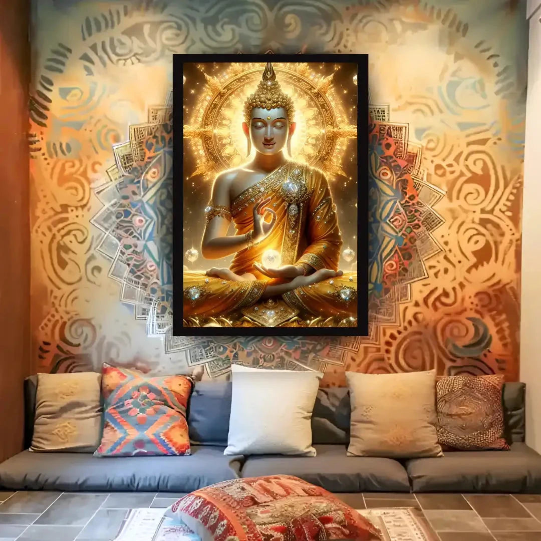 Radiant Golden Buddha Meditation Art
