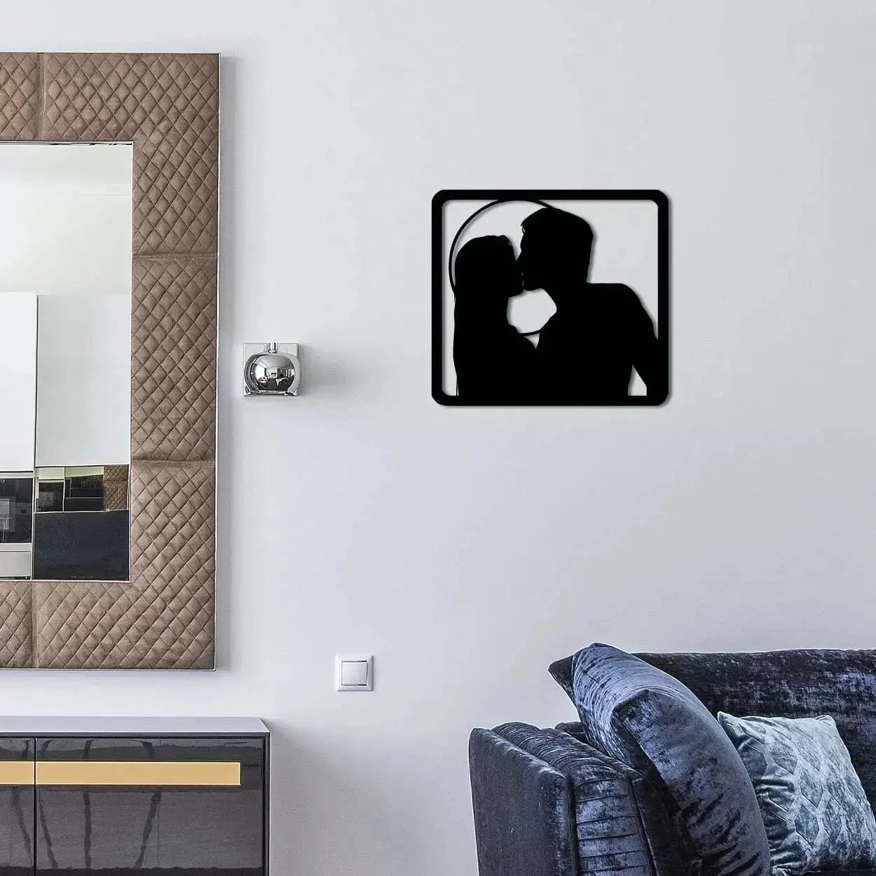Romantic Kissing Couple Silhouette Wall Art