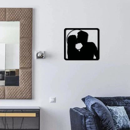 Romantic Kissing Couple Silhouette Wall Art
