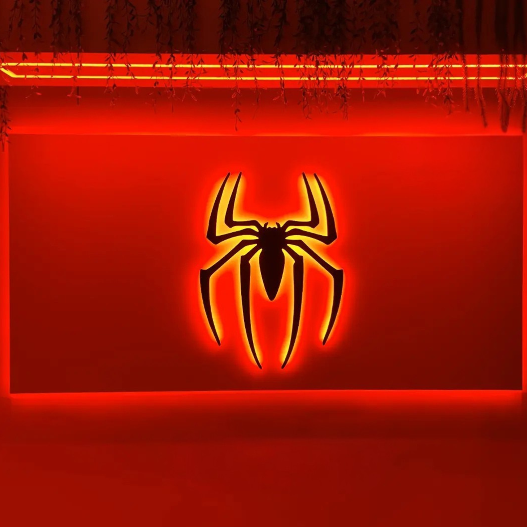 Spider Silhouette Backlit Wall Art | Red Glow Game Room Decor -  - Jolly Gifts And Arts
