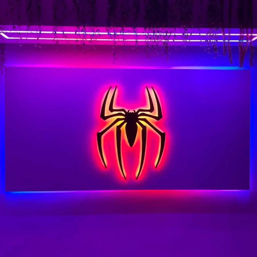 Spider Silhouette Backlit Wall Art | Red Glow Game Room Decor -  - Jolly Gifts And Arts