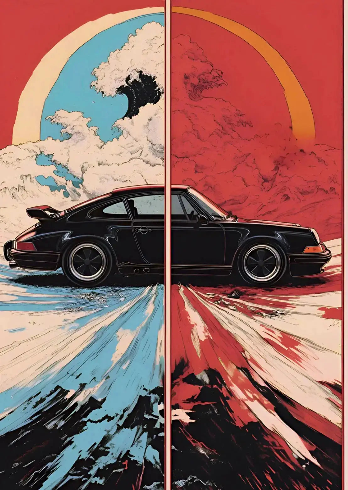 Split-Color Dynamic Porsche Wall Art