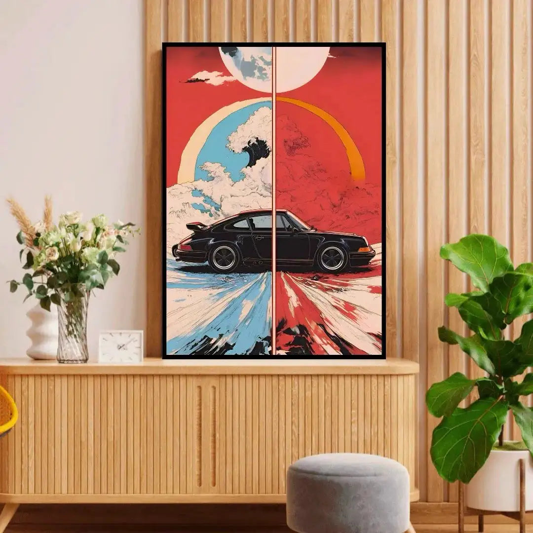 Split-Color Dynamic Porsche Wall Art